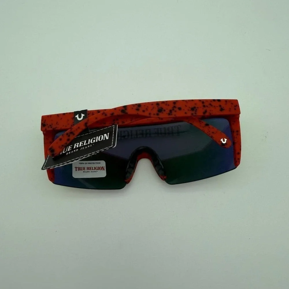 True Religion Black Shield Sunglasses - Silver Mirror Lens Futuristic Y2K Style‎